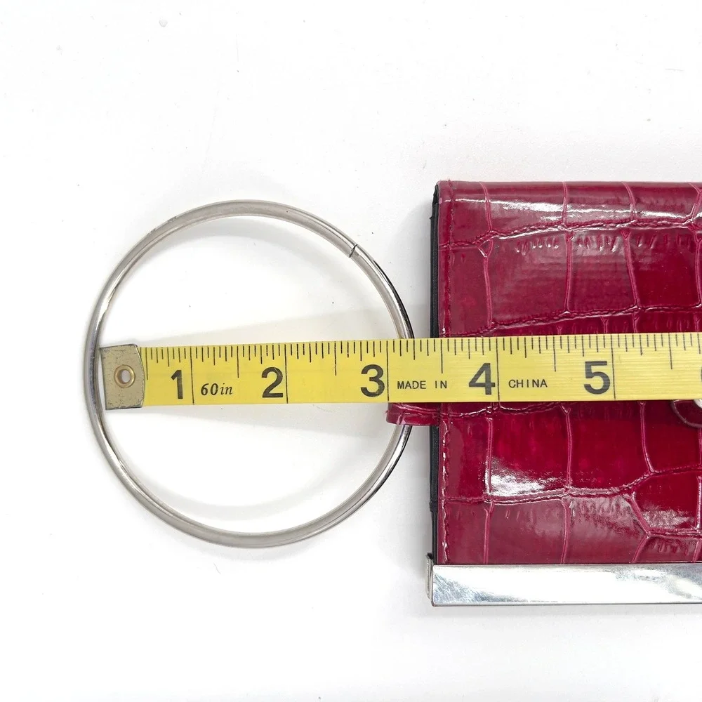 Vintage  Red Ring Handle Wristlet Bag Faux Croc Patent Mod Clutch Organizer